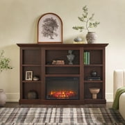 Walker Edison Traditional 70” Mantel Fireplace with Open Shelves, Brown